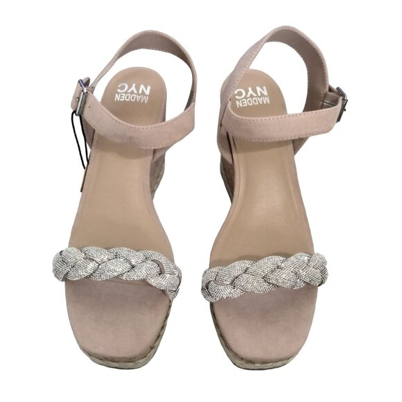 Madden Nyc Blush Braided Rhinestone Adjustable Strap Wedge Sandals Size 11 - Picture 2 of 10